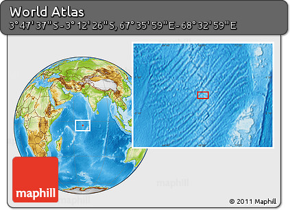 Physical Location Map of the Area around 3° 30' 2" S, 68° 4' 29" E