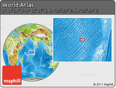 Physical Location Map of the Area around 3° 30' 2" S, 68° 4' 29" E