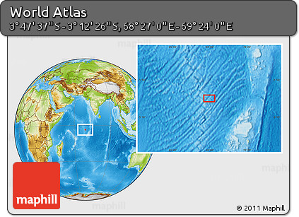 Physical Location Map of the Area around 3° 30' 2" S, 68° 55' 30" E