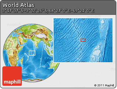Physical Location Map of the Area around 3° 30' 2" S, 68° 55' 30" E