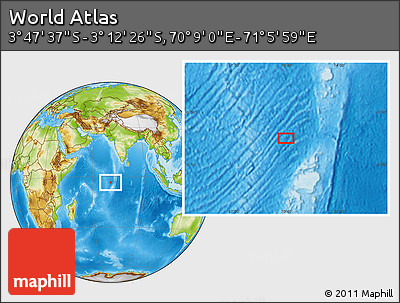 Physical Location Map of the Area around 3° 30' 2" S, 70° 37' 30" E