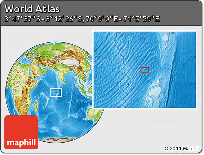 Physical Location Map of the Area around 3° 30' 2" S, 70° 37' 30" E