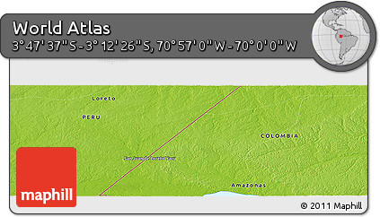 Physical Panoramic Map of the Area around 3° 30' 2" S, 70° 28' 29" W