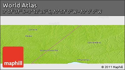 Physical Panoramic Map of the Area around 3° 30' 2" S, 70° 28' 29" W