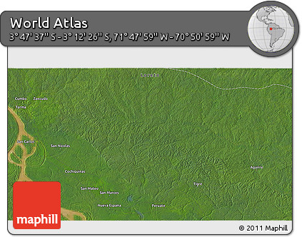 Satellite 3D Map of the Area around 3° 30' 2" S, 71° 19' 29" W