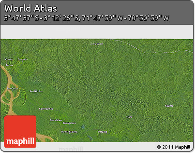 Satellite 3D Map of the Area around 3° 30' 2" S, 71° 19' 29" W