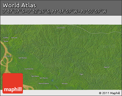 Satellite 3D Map of the Area around 3° 30' 2" S, 71° 19' 29" W