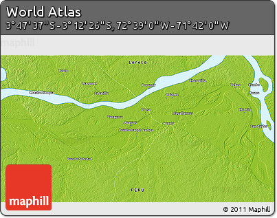 Physical 3D Map of the Area around 3° 30' 2" S, 72° 10' 30" W