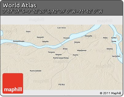 Shaded Relief 3D Map of the Area around 3° 30' 2" S, 72° 10' 30" W