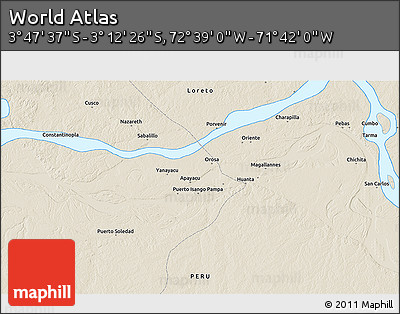 Shaded Relief 3D Map of the Area around 3° 30' 2" S, 72° 10' 30" W