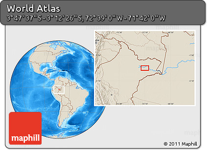 Shaded Relief Location Map of the Area around 3° 30' 2" S, 72° 10' 30" W