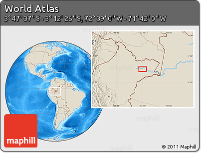 Shaded Relief Location Map of the Area around 3° 30' 2" S, 72° 10' 30" W