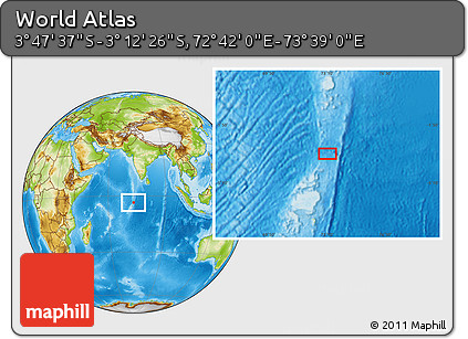 Physical Location Map of the Area around 3° 30' 2" S, 73° 10' 30" E