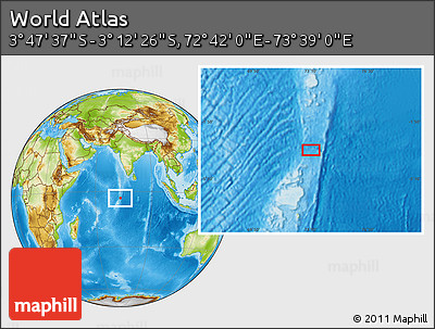 Physical Location Map of the Area around 3° 30' 2" S, 73° 10' 30" E