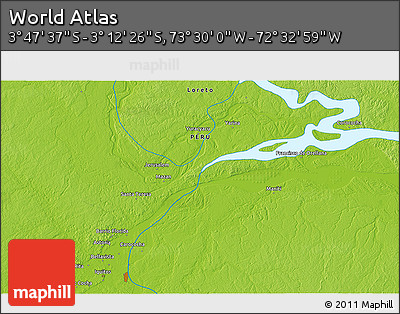 Physical 3D Map of the Area around 3° 30' 2" S, 73° 1' 30" W