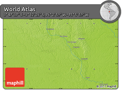 Physical Map of the Area around 3° 30' 2" S, 75° 34' 29" W