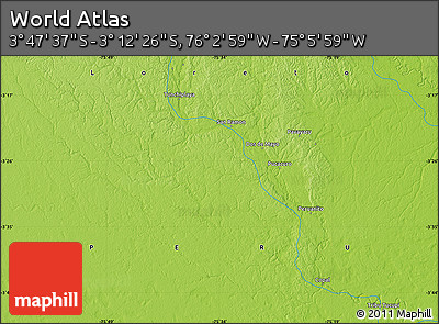 Physical Map of the Area around 3° 30' 2" S, 75° 34' 29" W