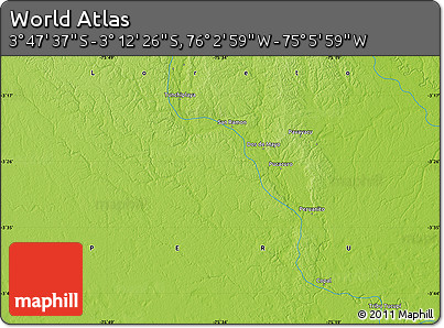 Physical Map of the Area around 3° 30' 2" S, 75° 34' 29" W