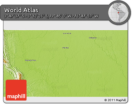 Physical 3D Map of the Area around 3° 30' 2" S, 77° 16' 30" W