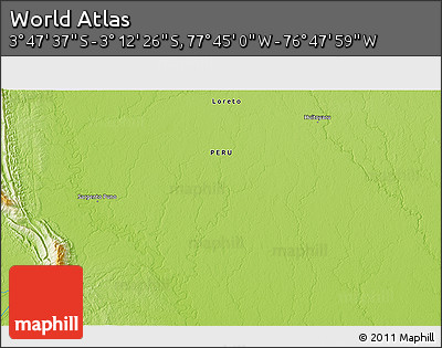 Physical 3D Map of the Area around 3° 30' 2" S, 77° 16' 30" W