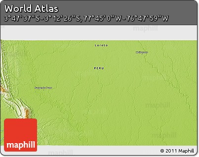 Physical 3D Map of the Area around 3° 30' 2" S, 77° 16' 30" W