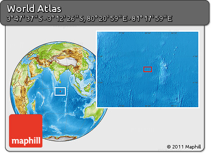 Physical Location Map of the Area around 3° 30' 2" S, 80° 49' 29" E