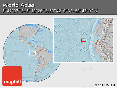 Gray Location Map of the Area around 3° 30' 2" S, 83° 13' 29" W, hill shading