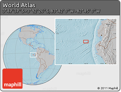 Gray Location Map of the Area around 3° 30' 2" S, 83° 13' 29" W, hill shading