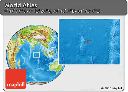 Physical Location Map of the Area around 3° 30' 2" S, 84° 13' 29" E