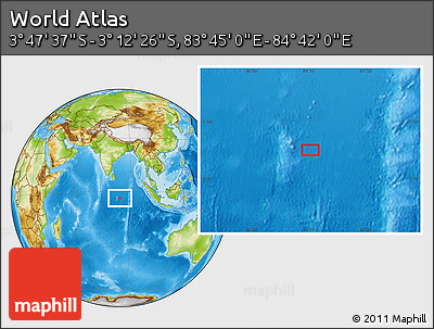 Physical Location Map of the Area around 3° 30' 2" S, 84° 13' 29" E
