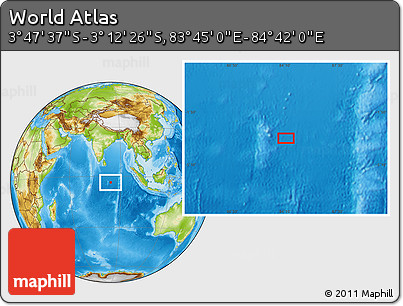 Physical Location Map of the Area around 3° 30' 2" S, 84° 13' 29" E
