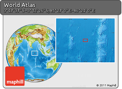 Physical Location Map of the Area around 3° 30' 2" S, 85° 55' 30" E
