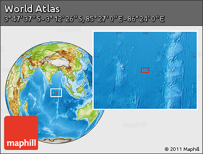 Physical Location Map of the Area around 3° 30' 2" S, 85° 55' 30" E