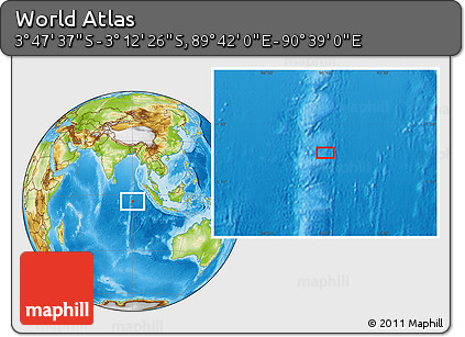 Physical Location Map of the Area around 3° 30' 2" S, 90° 10' 30" E