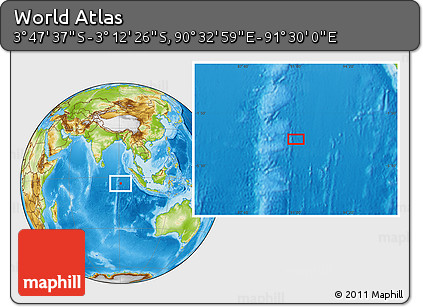 Physical Location Map of the Area around 3° 30' 2" S, 91° 1' 30" E