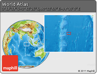 Physical Location Map of the Area around 3° 30' 2" S, 91° 1' 30" E