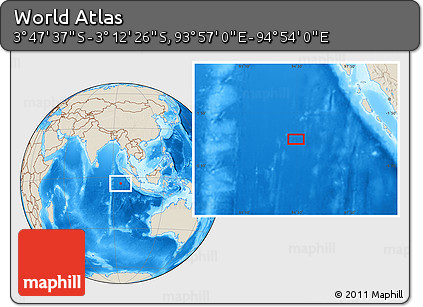 Shaded Relief Location Map of the Area around 3° 30' 2" S, 94° 25' 30" E