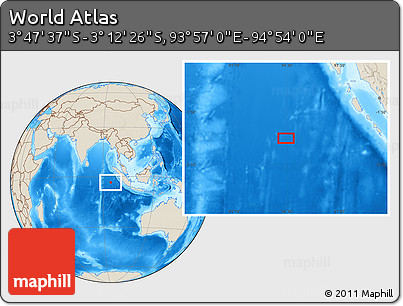 Shaded Relief Location Map of the Area around 3° 30' 2" S, 94° 25' 30" E