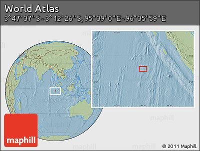 Savanna Style Location Map of the Area around 3° 30' 2" S, 96° 7' 30" E, hill shading