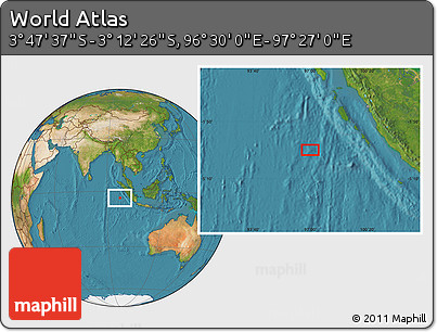 Satellite Location Map of the Area around 3° 30' 2" S, 96° 58' 29" E