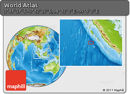 Physical Location Map of the Area around 3° 30' 2" S, 98° 40' 30" E