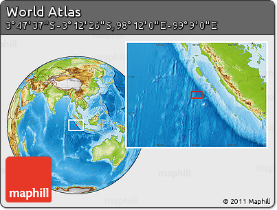 Physical Location Map of the Area around 3° 30' 2" S, 98° 40' 30" E