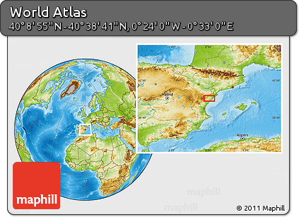 Physical Location Map of the Area around 40° 23' 48" N, 0° 4' 30" E