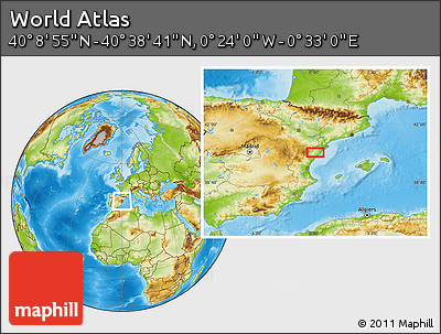Physical Location Map of the Area around 40° 23' 48" N, 0° 4' 30" E