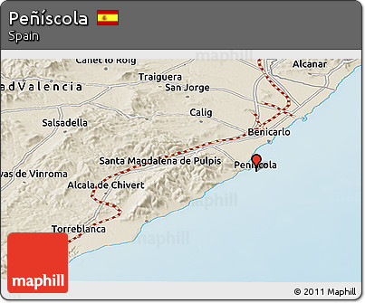 Shaded Relief Panoramic Map of Peñíscola