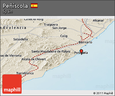 Shaded Relief Panoramic Map of Peñíscola