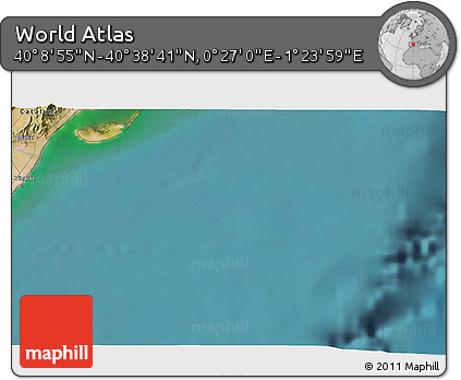 Satellite 3D Map of the Area around 40° 23' 48" N, 0° 55' 29" E