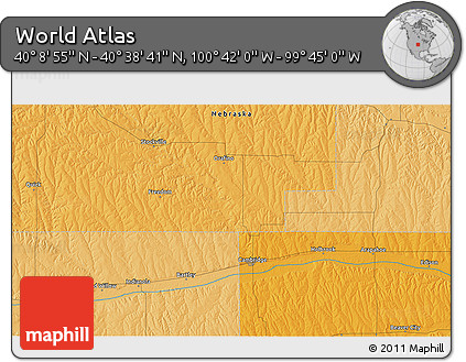 Political 3D Map of the Area around 40° 23' 48" N, 100° 13' 29" W