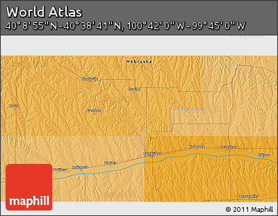 Political 3D Map of the Area around 40° 23' 48" N, 100° 13' 29" W