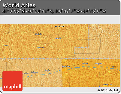 Political 3D Map of the Area around 40° 23' 48" N, 100° 13' 29" W